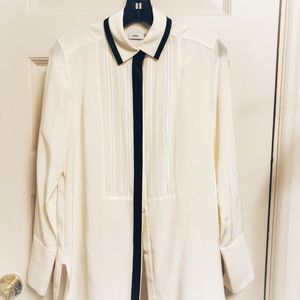 Vince Faux Leather-Trimmed Silk-Crepe Shirt